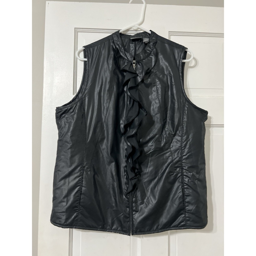 Chicos Vest Size 2 Large Faux Leather Look Gothic Whimsigoth Biker‎ Zip Pockets
